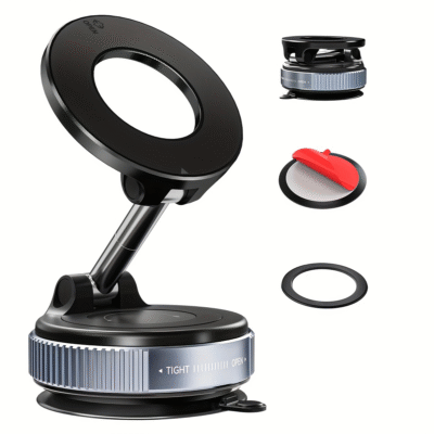 2025 magnetic aluminum phone holder – foldable alloy mount with strong suction base for desk, wall, car & dashboard use