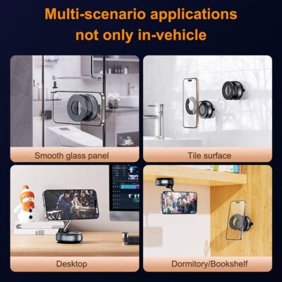 2025 magnetic aluminum phone holder – foldable alloy mount with strong suction base for desk, wall, car & dashboard use