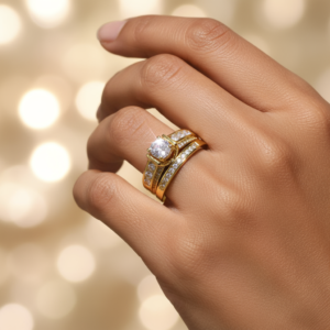 luxury 18k gold plated zircon engagement ring set for women