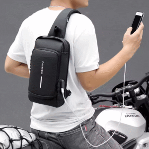 waterproof anti theft motorcycle sling bag with usb charging & lock