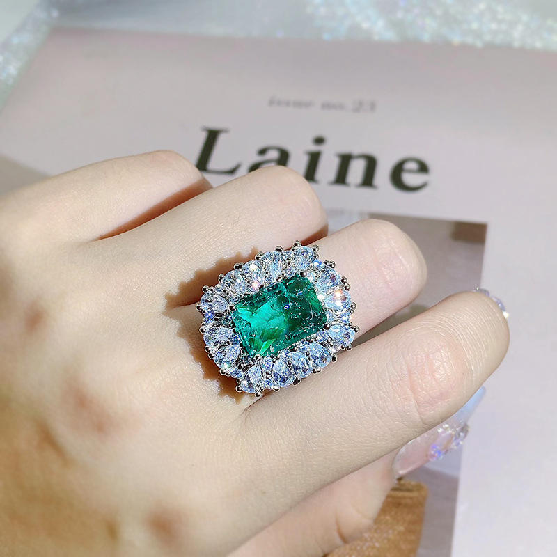 luxury emerald cut vintage halo zircon ring for women luxury emerald cut vintage halo zircon ring for women