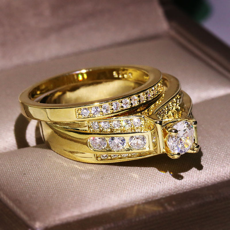 luxury 18k gold plated zircon engagement ring set for women luxury 18k gold plated zircon engagement ring set for women