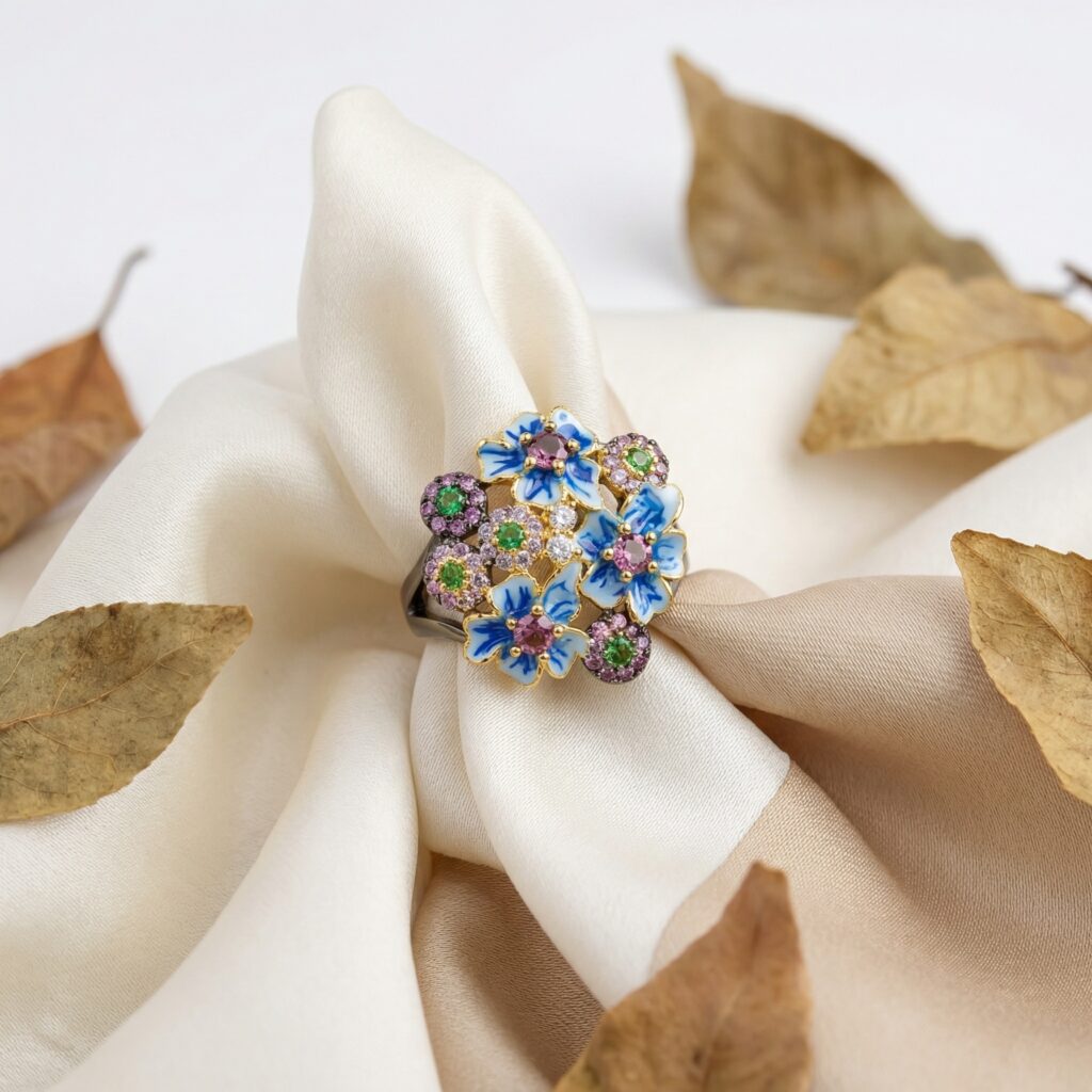 blossom zircon aurora ring – where elegance unfolds in every petal