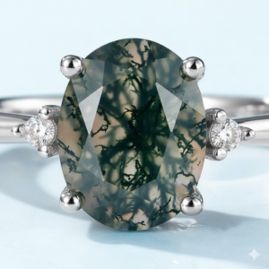 🌿 925 silver moss agate round center piece