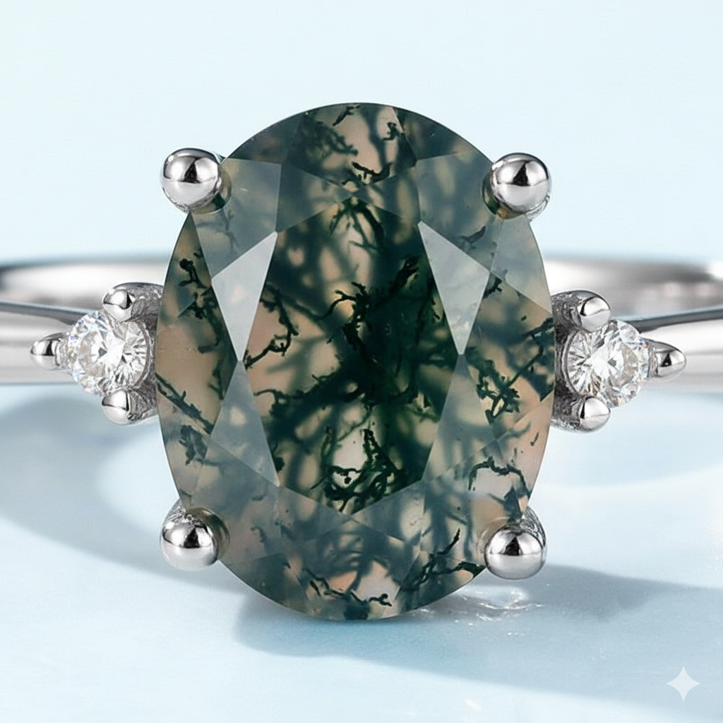 🌿 925 silver moss agate round center piece