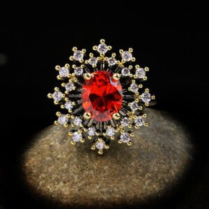 crimson aurora zircon cluster ring