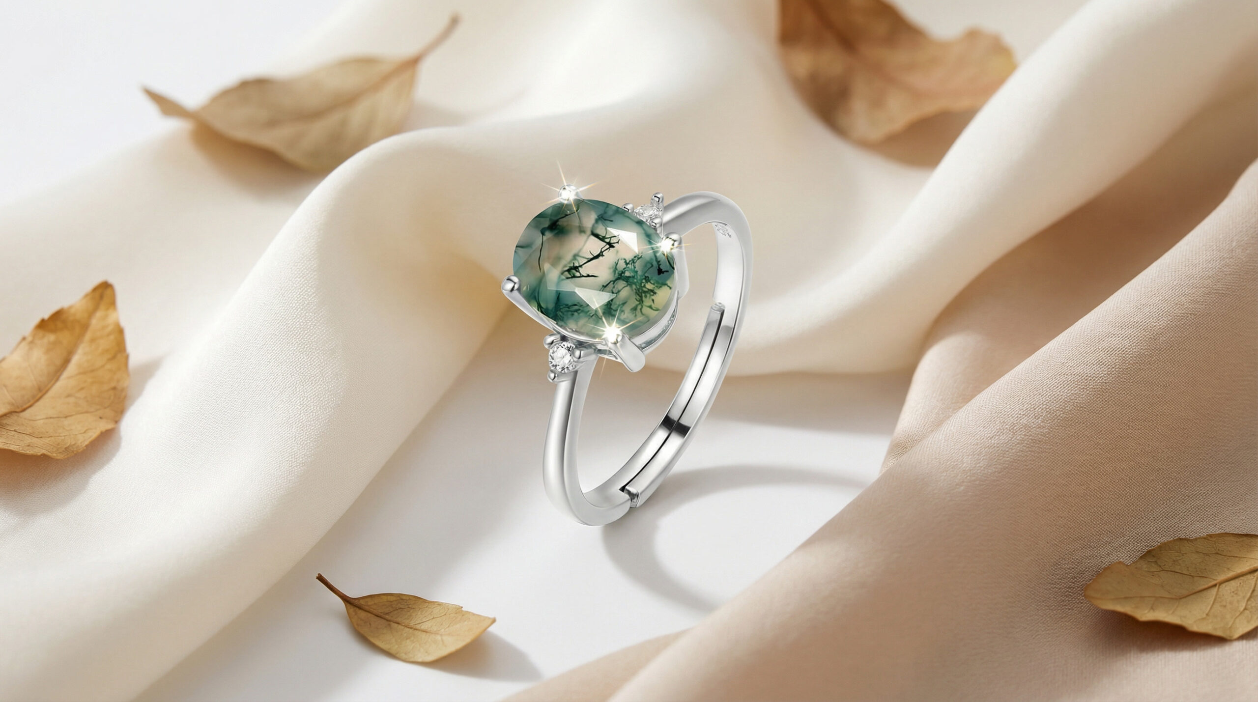 925 silver moss agate round center piece