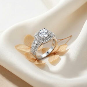 celeste halo brilliance ring – platinum plated zircon cluster statement ring for women