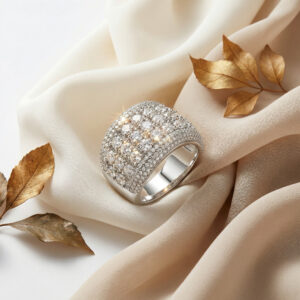 celeste halo brilliance ring – platinum plated zircon cluster statement ring for women