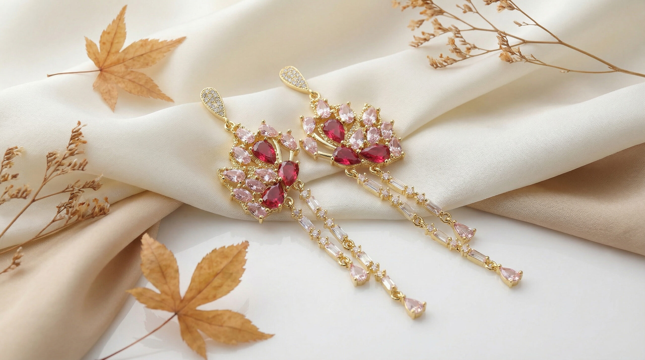 crimson royale cascade drops – 18k gold plated multicolor zircon statement earrings crimson royale cascade drops – 18k gold plated multicolor zircon statement earrings