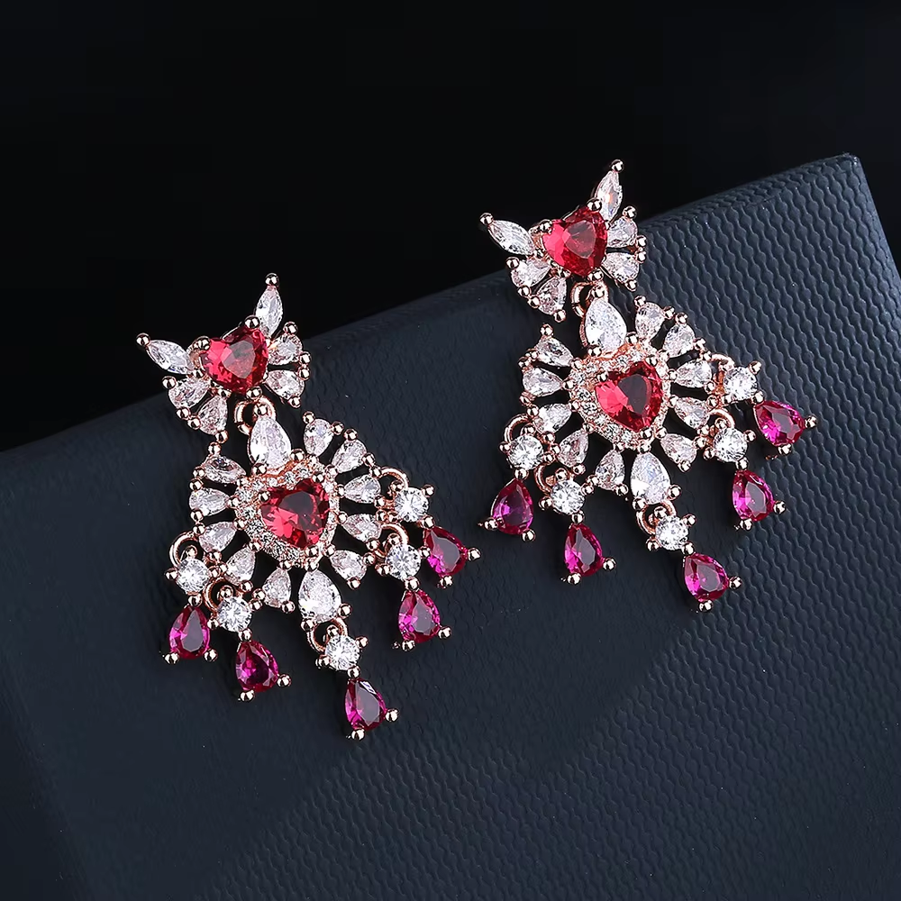 crimson royale sparkle drops – rose gold plated red zircon