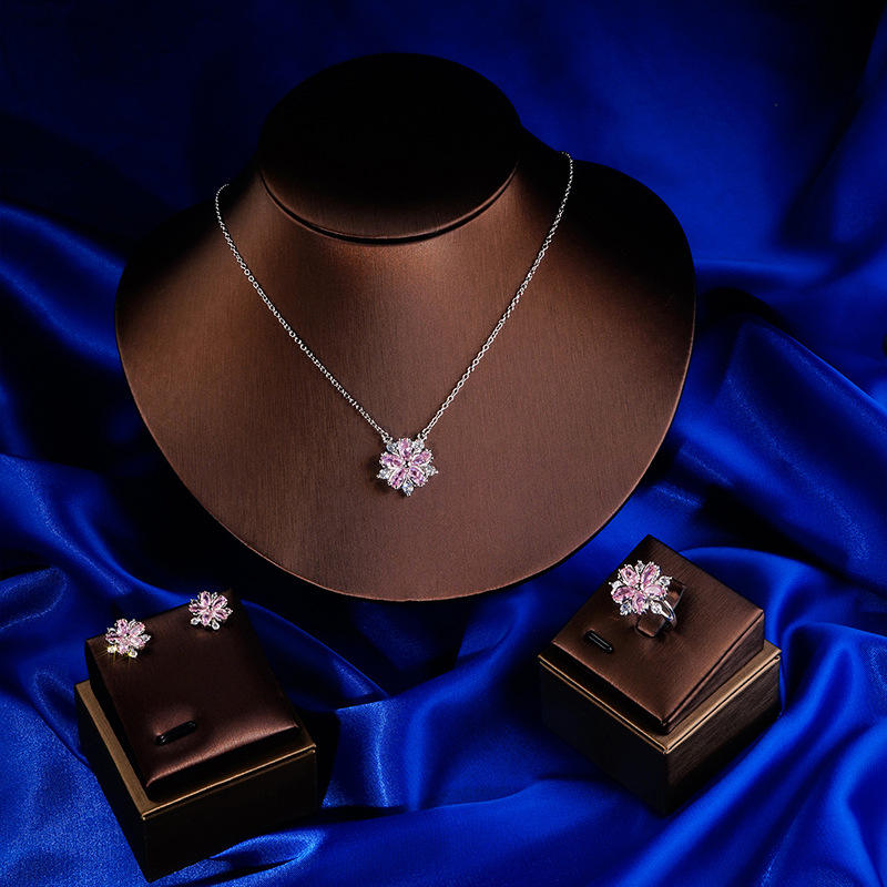 blossom radiance pink zircon flower necklace – platinum plated trendy charm for women blossom radiance pink zircon flower necklace – platinum plated trendy charm for women