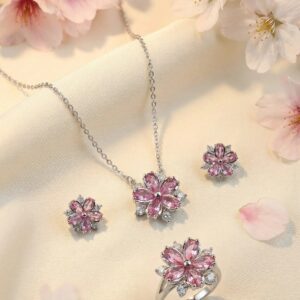 blossom radiance pink zircon flower necklace – platinum plated trendy charm for women