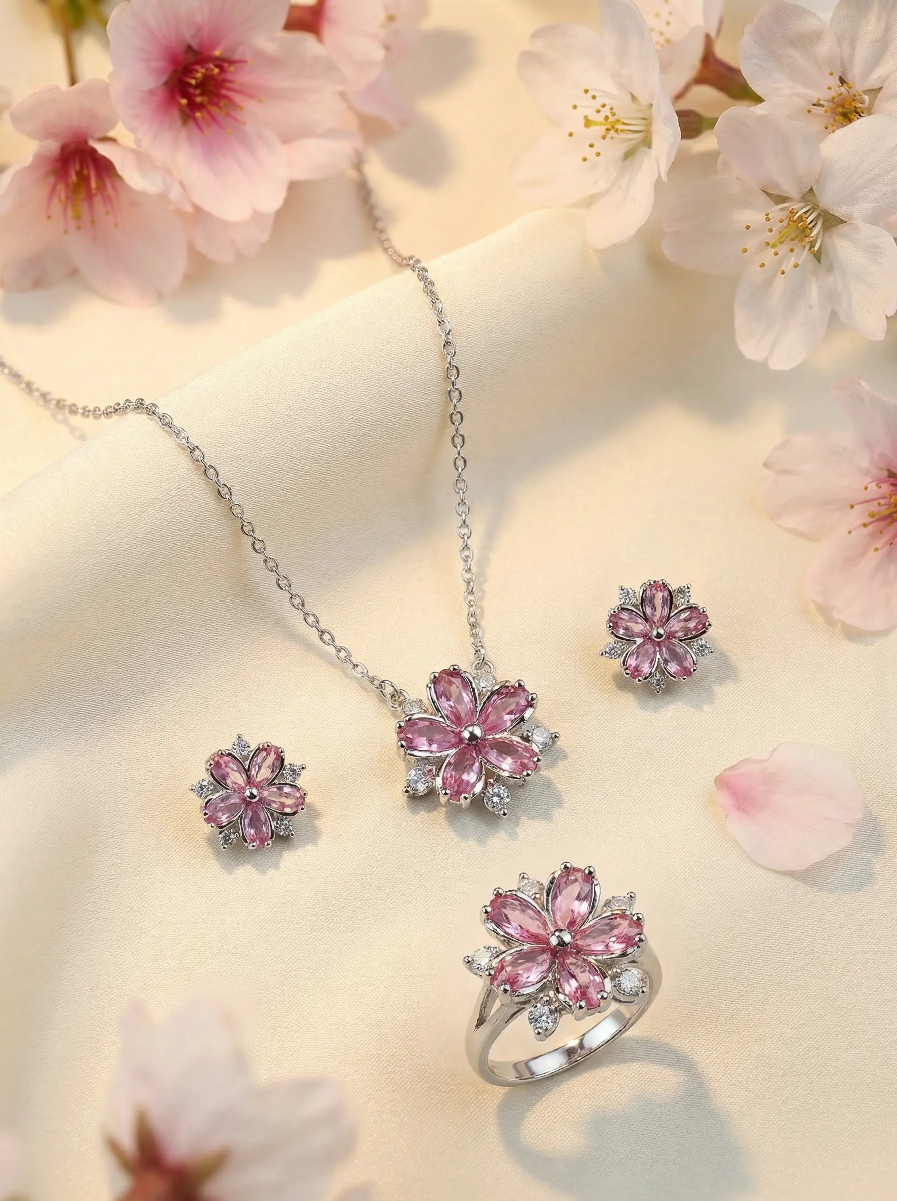 blossom radiance pink zircon flower necklace – platinum plated trendy charm for women blossom radiance pink zircon flower necklace – platinum plated trendy charm for women