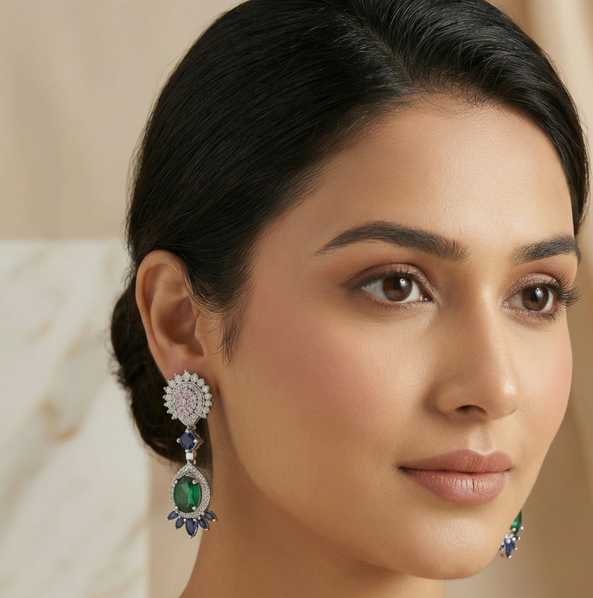 aurora royale multicolor zircon drop earrings – platinum plated elegance for women