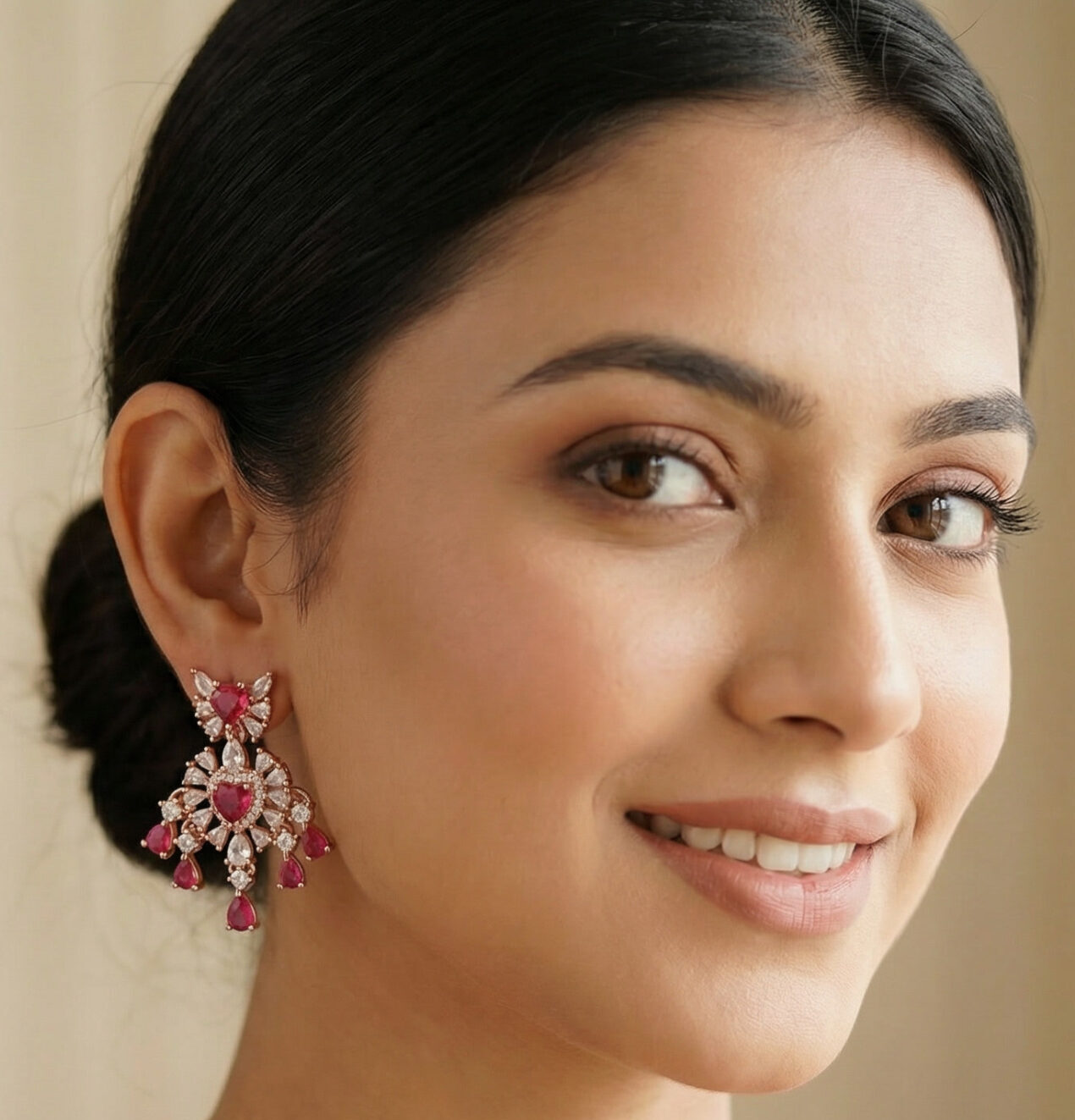 crimson royale sparkle drops – rose gold plated red zircon