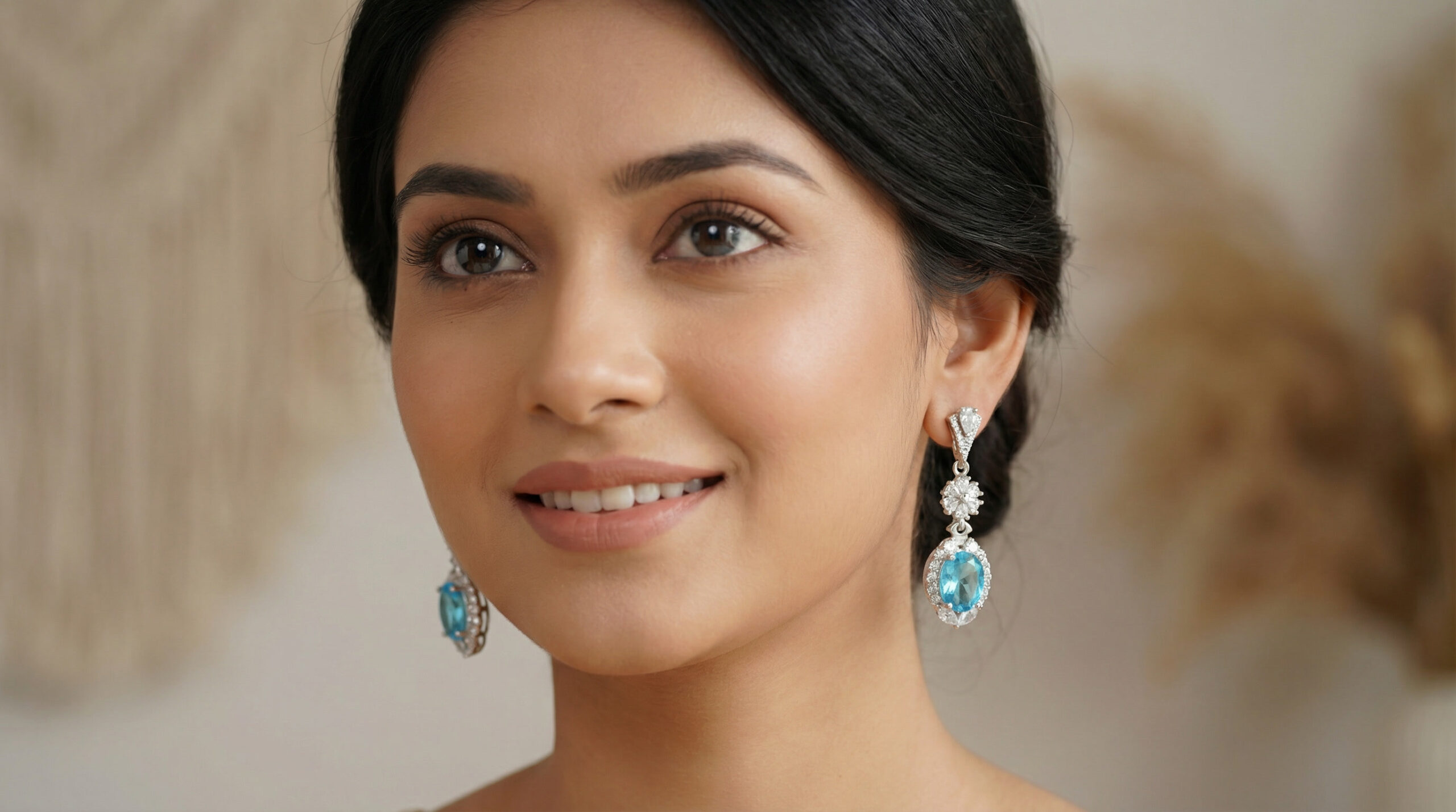 azure halo elegance drops – platinum plated oval blue zircon earrings