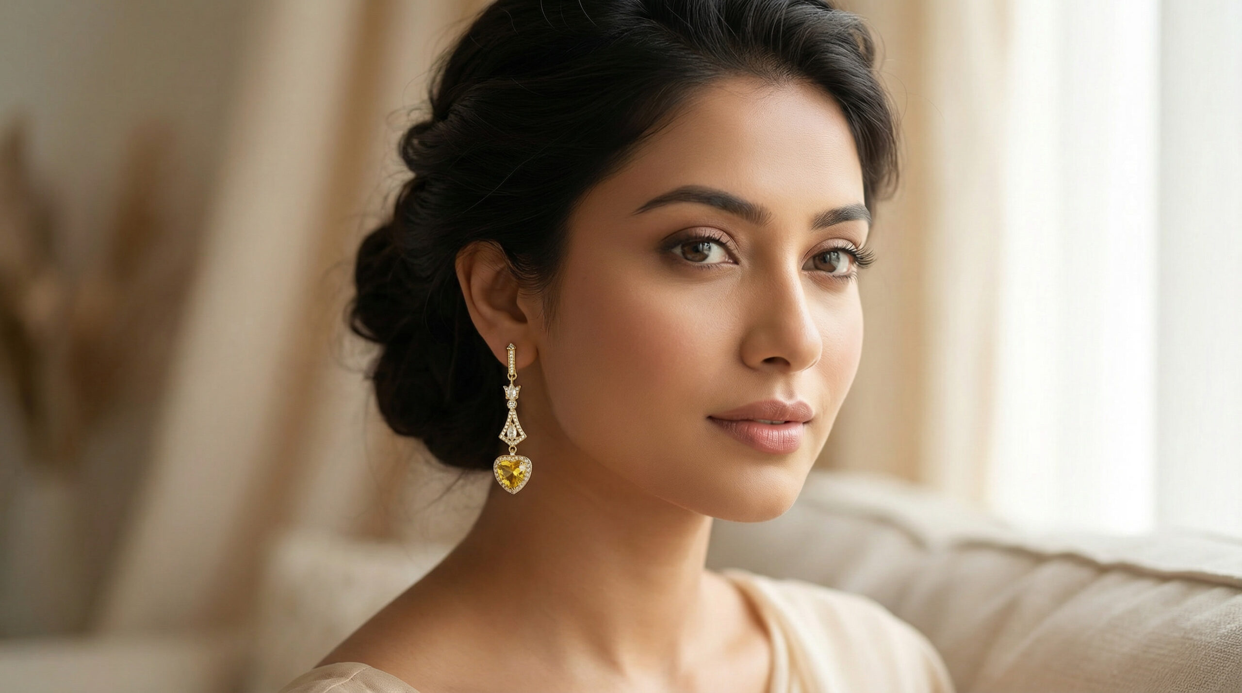 golden heart radiance drop earrings – 18k gold plated yellow zircon elegance