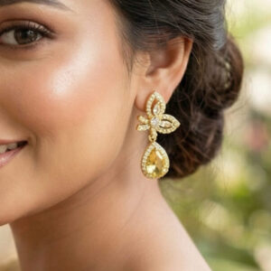 golden bloom zircon drop earrings – 18k gold plated floral elegance