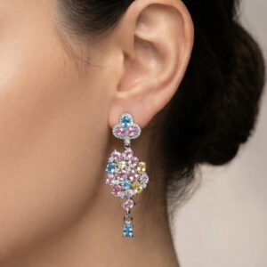 aurora garden luxe drops – platinum plated multicolor zircon statement earrings