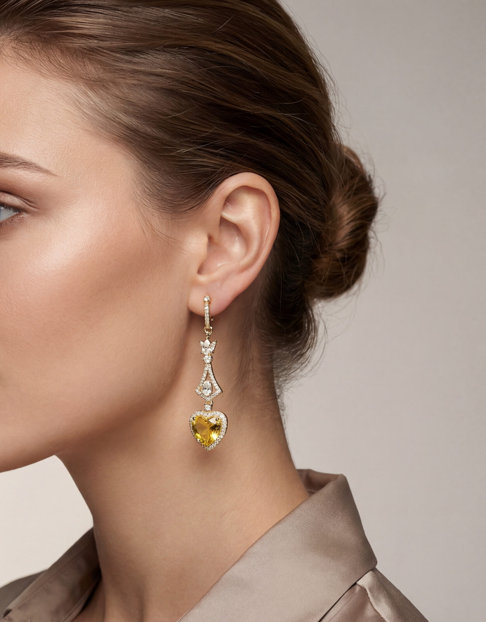 golden heart radiance drop earrings – 18k gold plated yellow zircon elegance