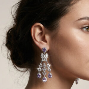 royal bloom chandelier earrings – platinum plated blue zircon floral drops for women