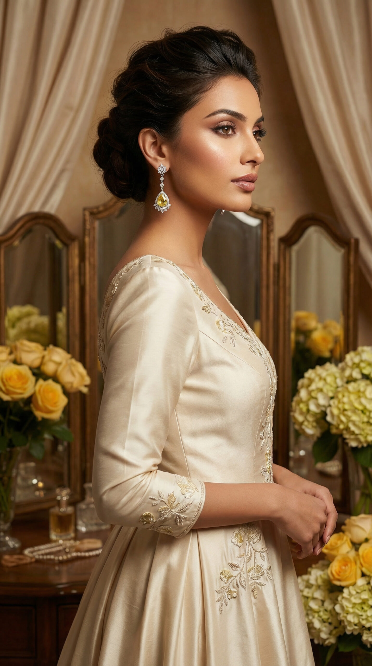 golden aura radiance drops – platinum plated oval yellow zircon elegance earrings