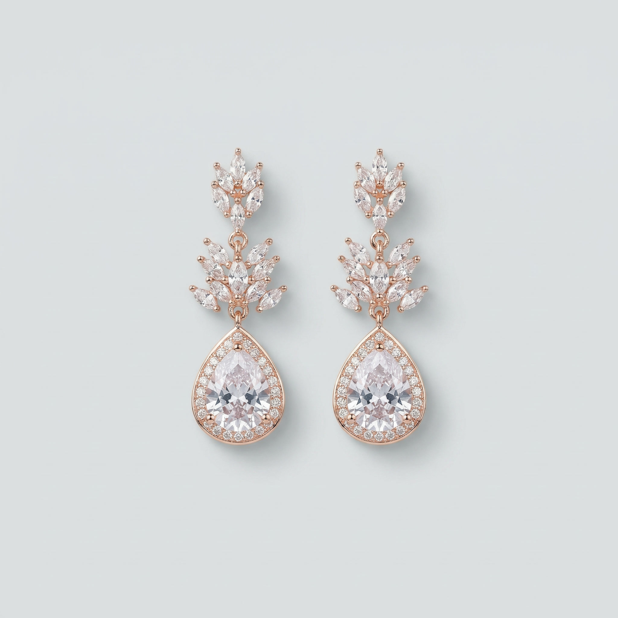 aurora teardrop sparkle earrings – rose gold plated geometric zircon drops