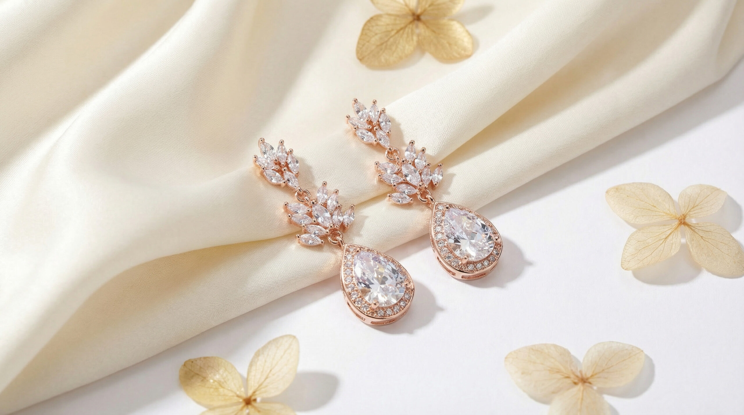 aurora teardrop sparkle earrings – rose gold plated geometric zircon drops