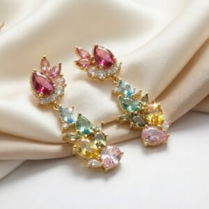 aurora bloom multicolor zircon drop earrings – 18k gold plated luxury sparkle