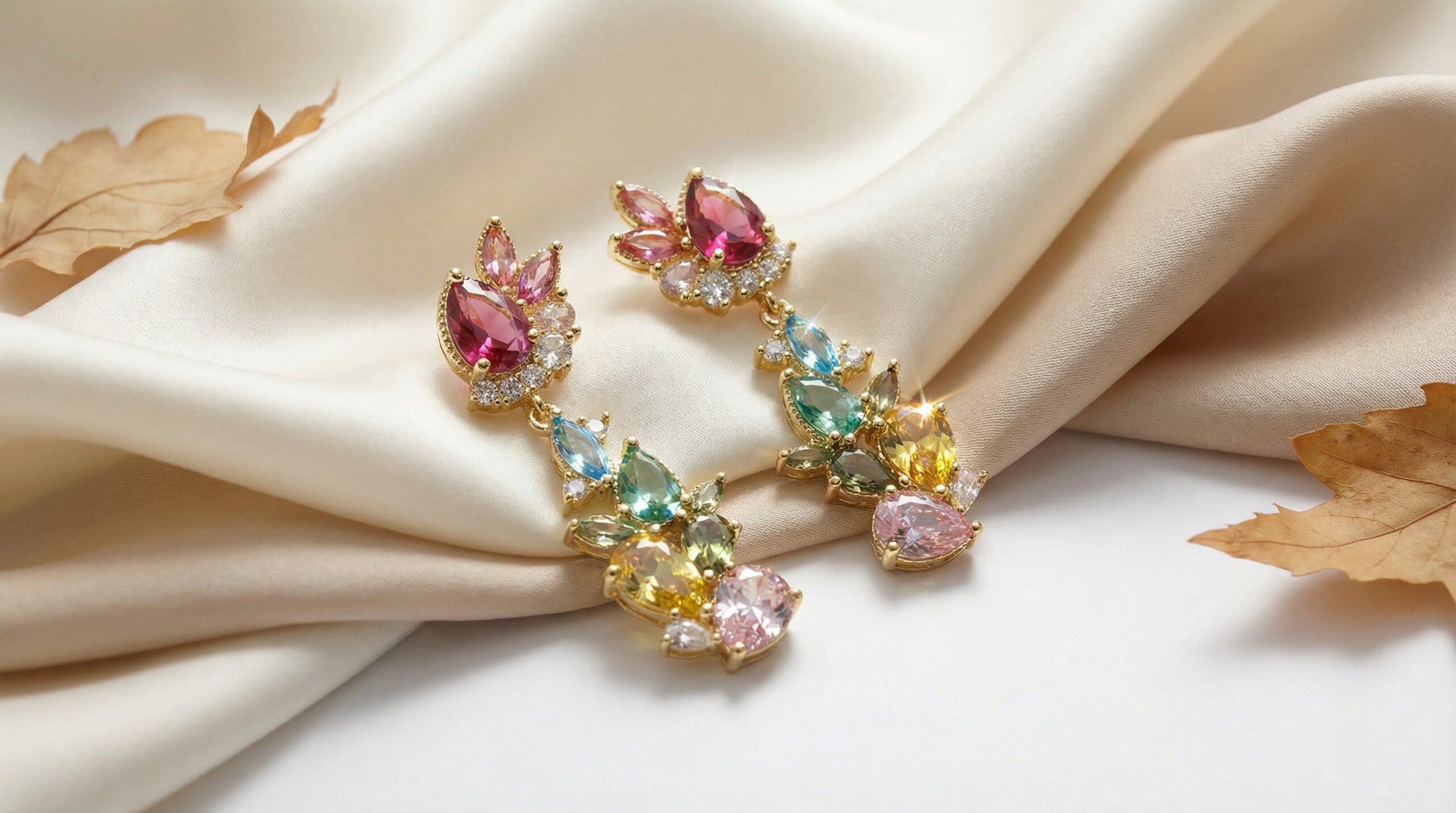 aurora bloom multicolor zircon drop earrings – 18k gold plated luxury sparkle