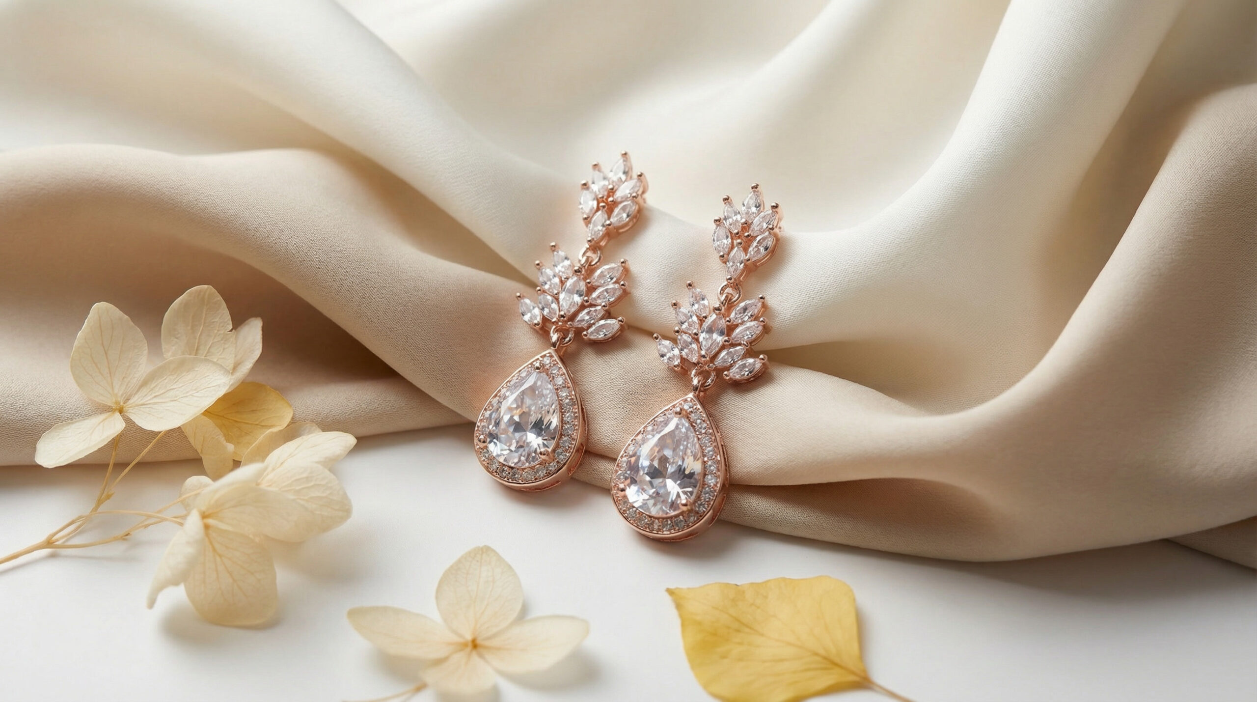 aurora teardrop sparkle earrings – rose gold plated geometric zircon drops