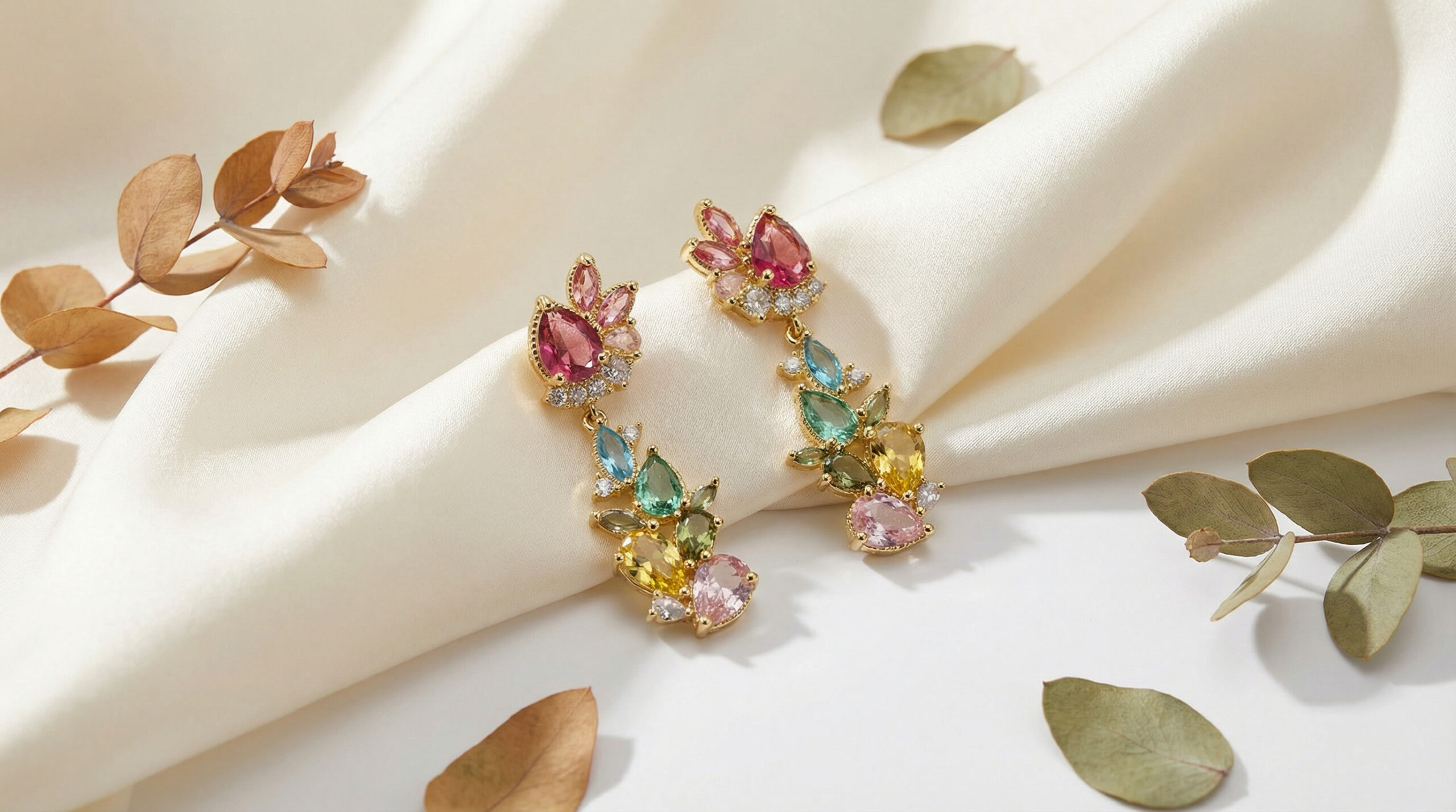 aurora bloom multicolor zircon drop earrings – 18k gold plated luxury sparkle