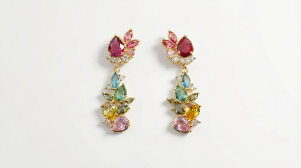 aurora bloom multicolor zircon drop earrings – 18k gold plated luxury sparkle