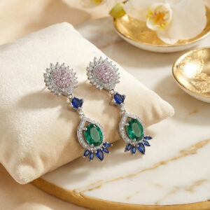 aurora royale multicolor zircon drop earrings – platinum plated elegance for women