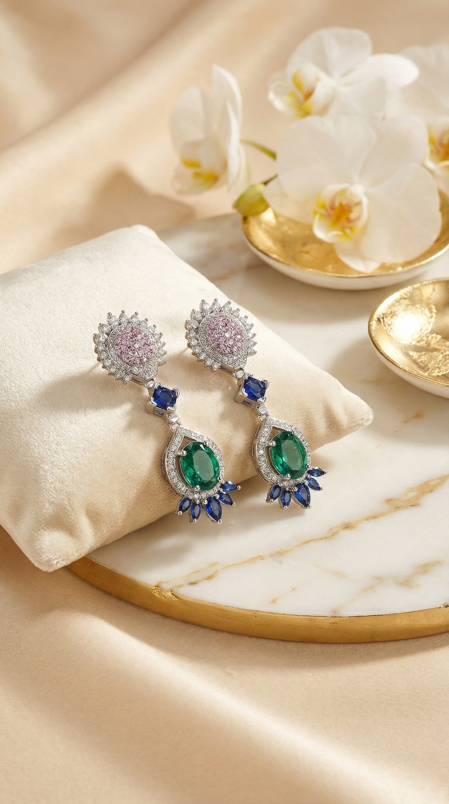 aurora royale multicolor zircon drop earrings – platinum plated elegance for women