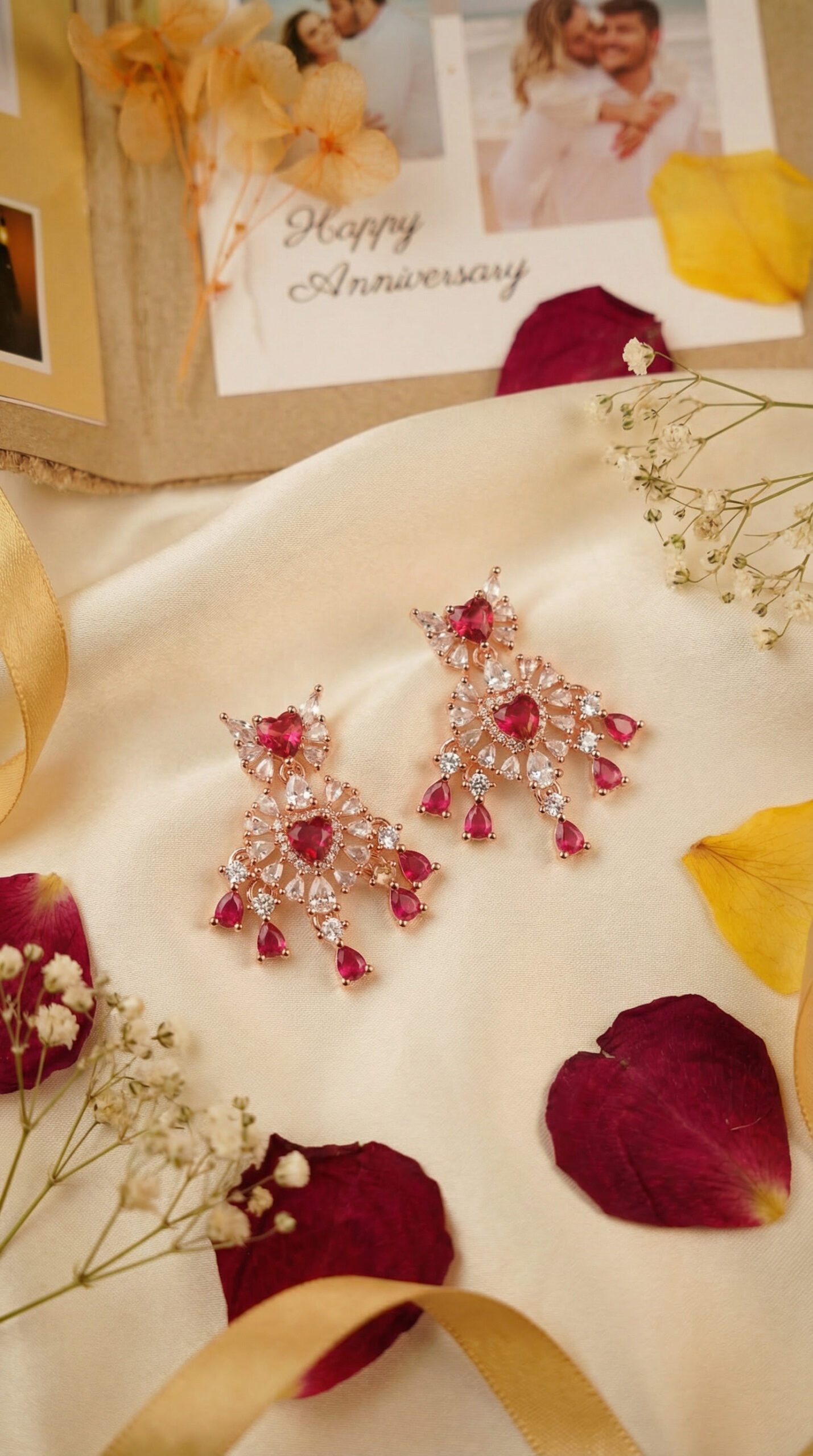 crimson royale sparkle drops – rose gold plated red zircon