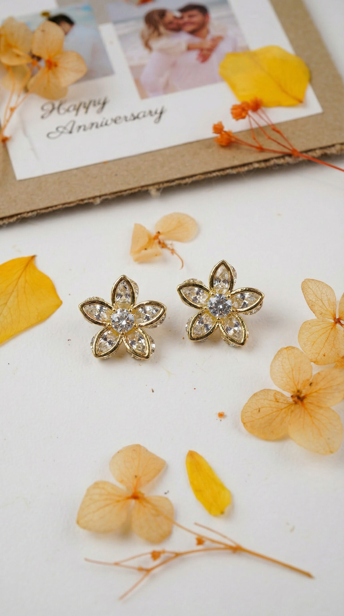 golden bloom spark studs – 18k gold plated flower earrings with 3a zircon brilliance