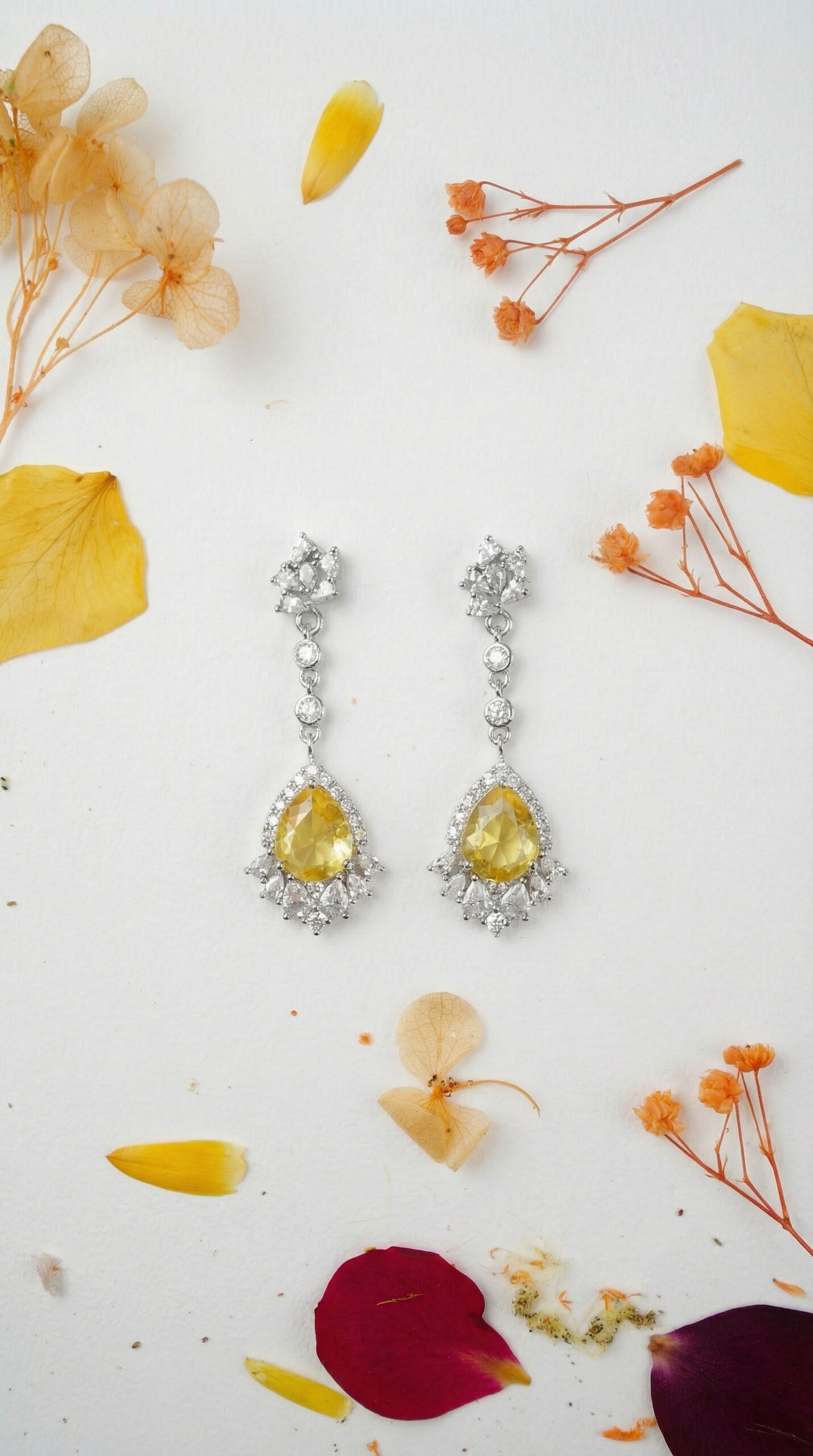 golden aura radiance drops – platinum plated oval yellow zircon elegance earrings