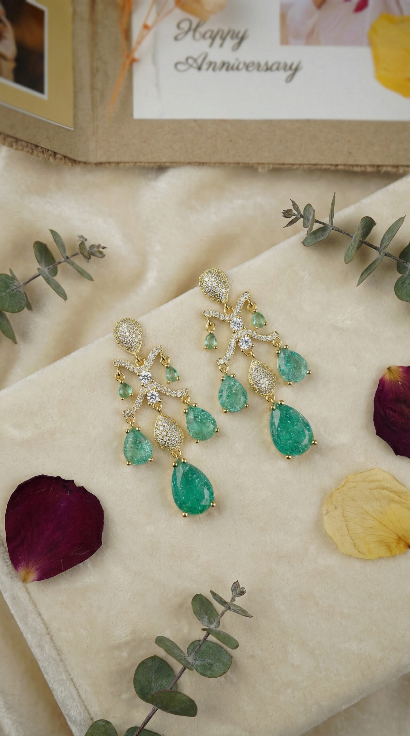 emerald cascade luxe drops – vintage inspired platinum plated zircon tassel earrings