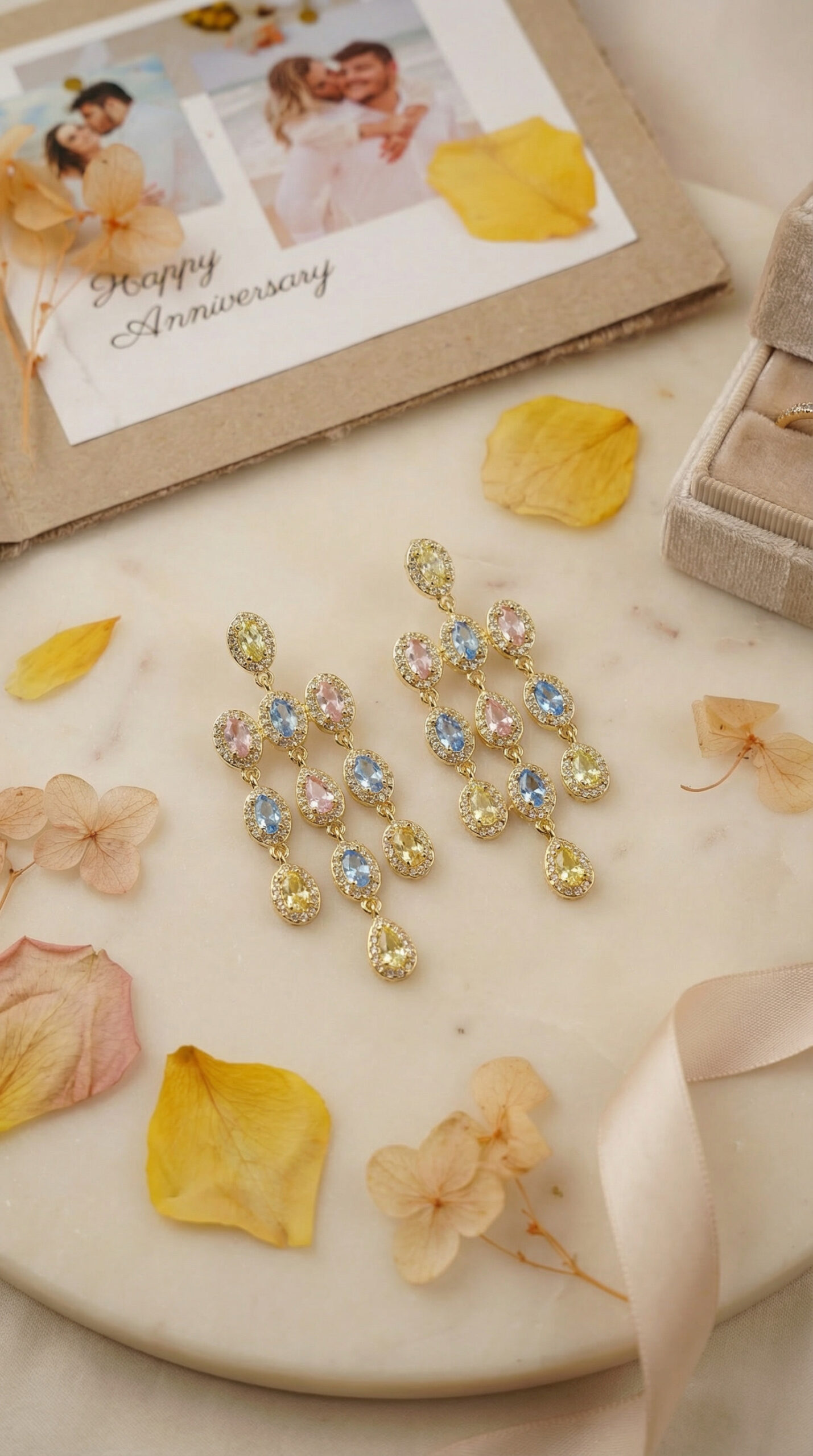 aurora boho cascade drops – 18k gold plated multicolor oval zircon tassel earrings