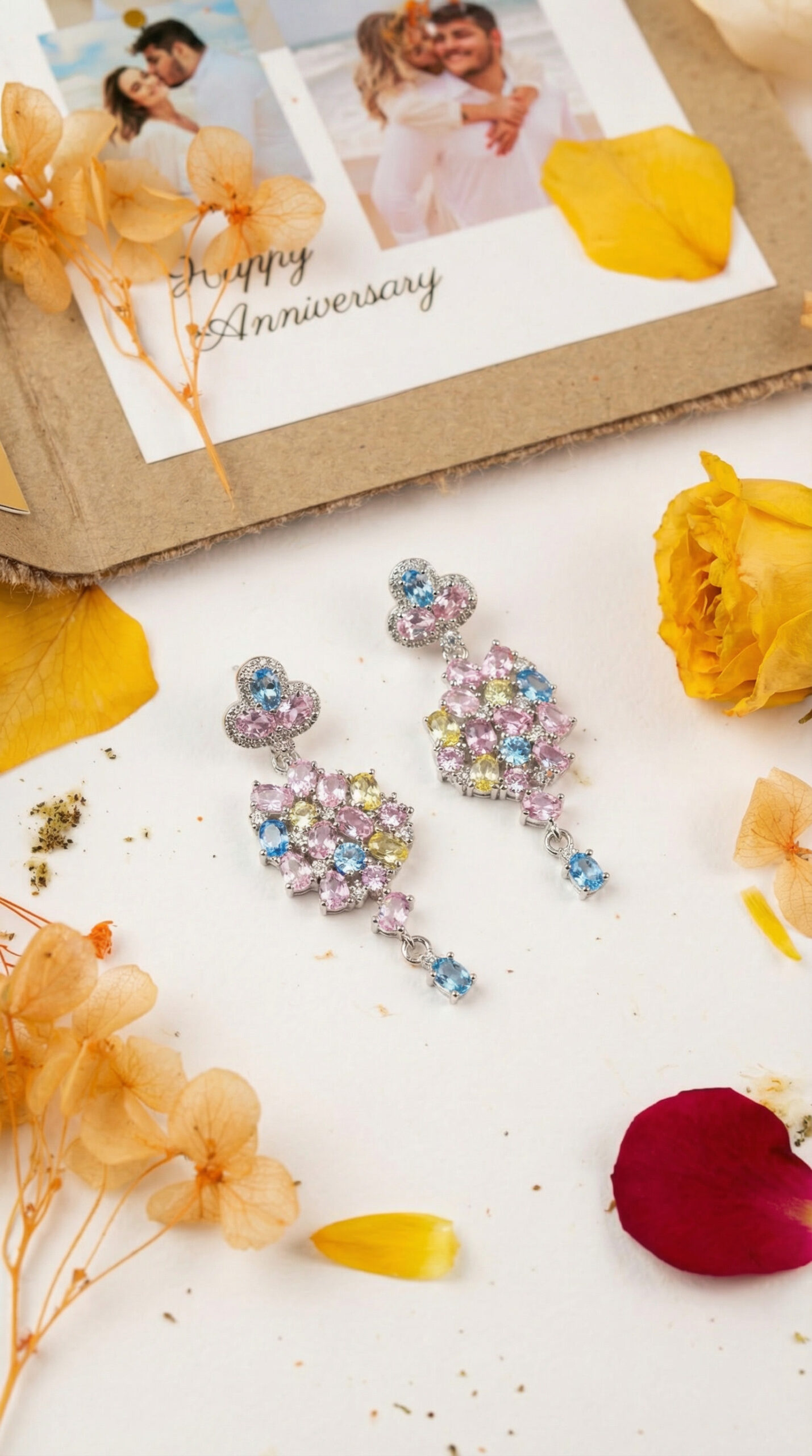 aurora garden luxe drops – platinum plated multicolor zircon statement earrings aurora garden luxe drops – platinum plated multicolor zircon statement earrings