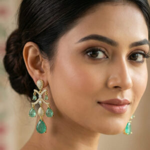 emerald cascade luxe drops – vintage inspired platinum plated zircon tassel earrings