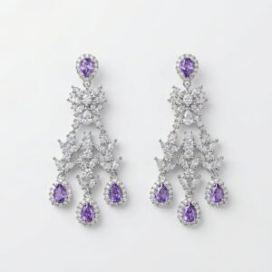 royal bloom chandelier earrings – platinum plated blue zircon floral drops for women