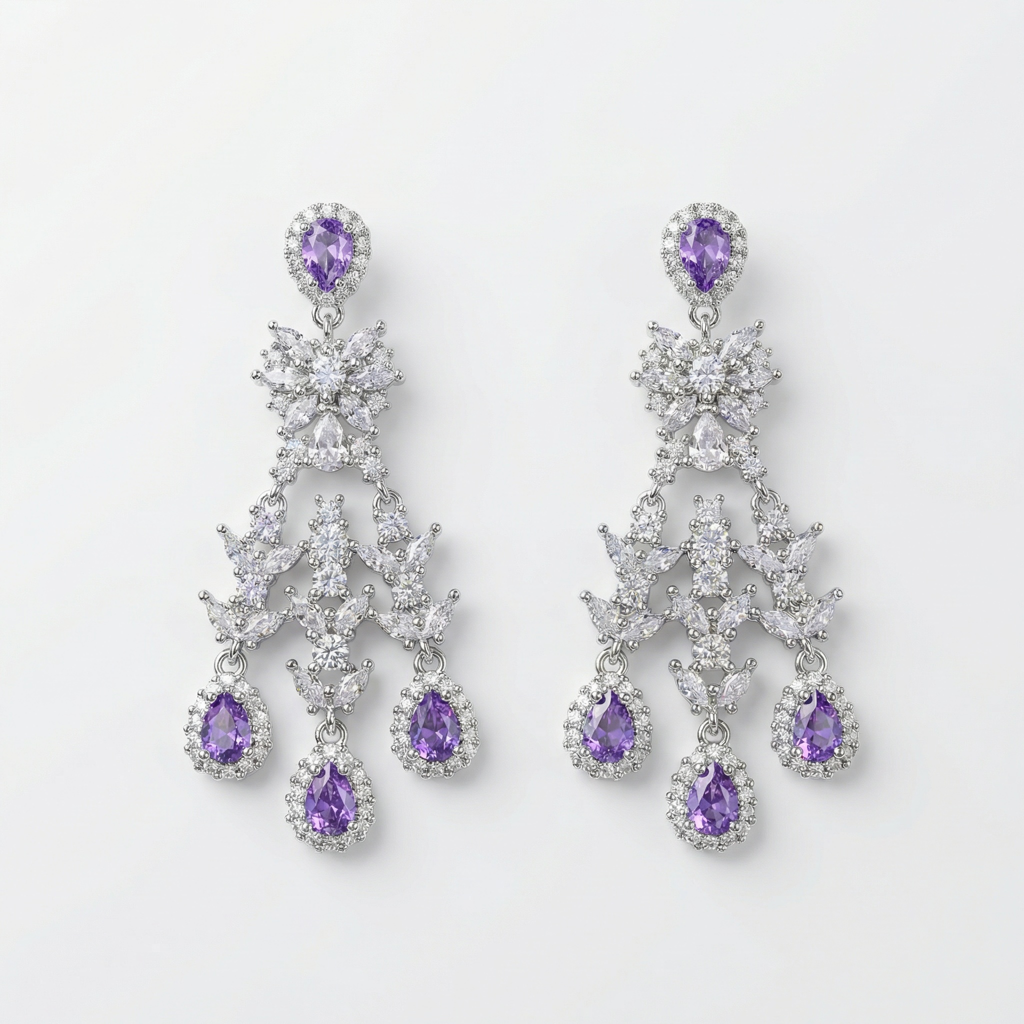 royal bloom chandelier earrings – platinum plated blue zircon floral drops for women