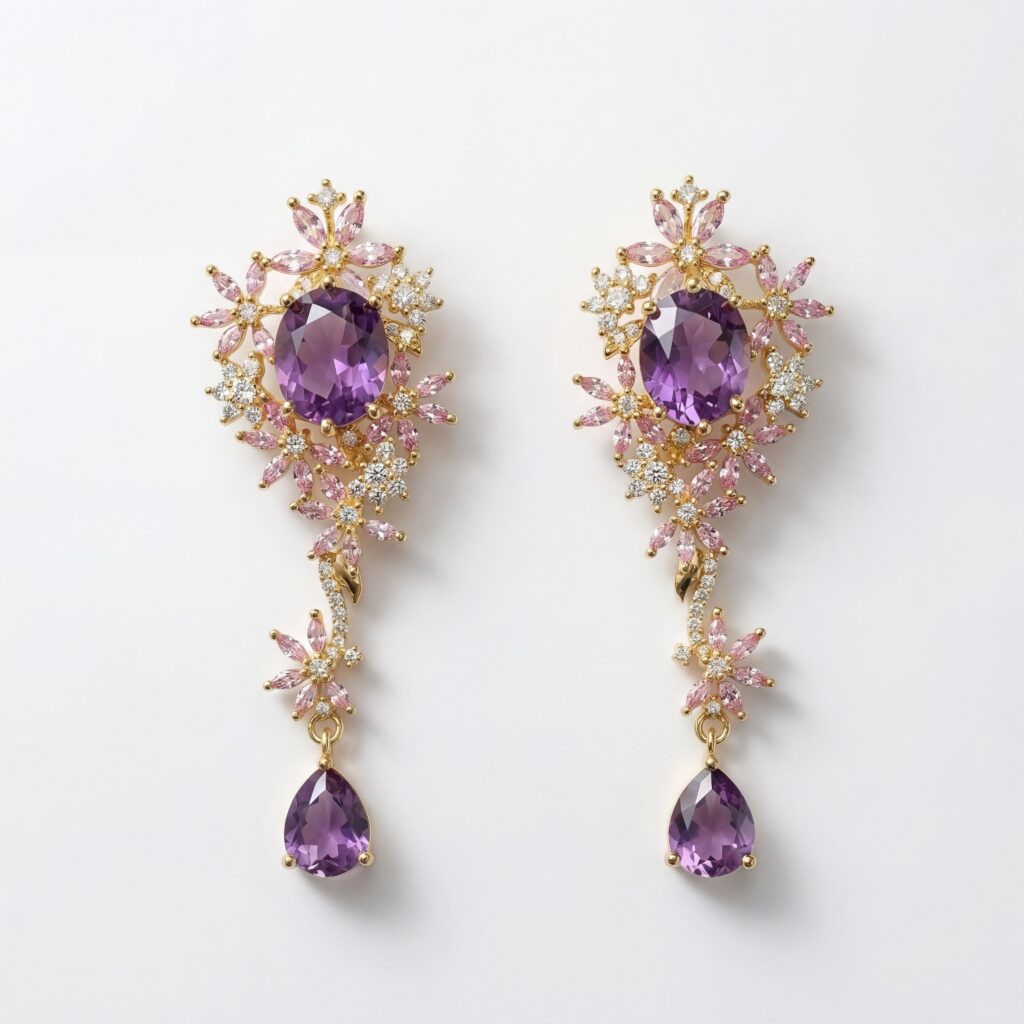 royal bloom elegance drops – 18k gold plated floral tassel earrings with 3a zircon