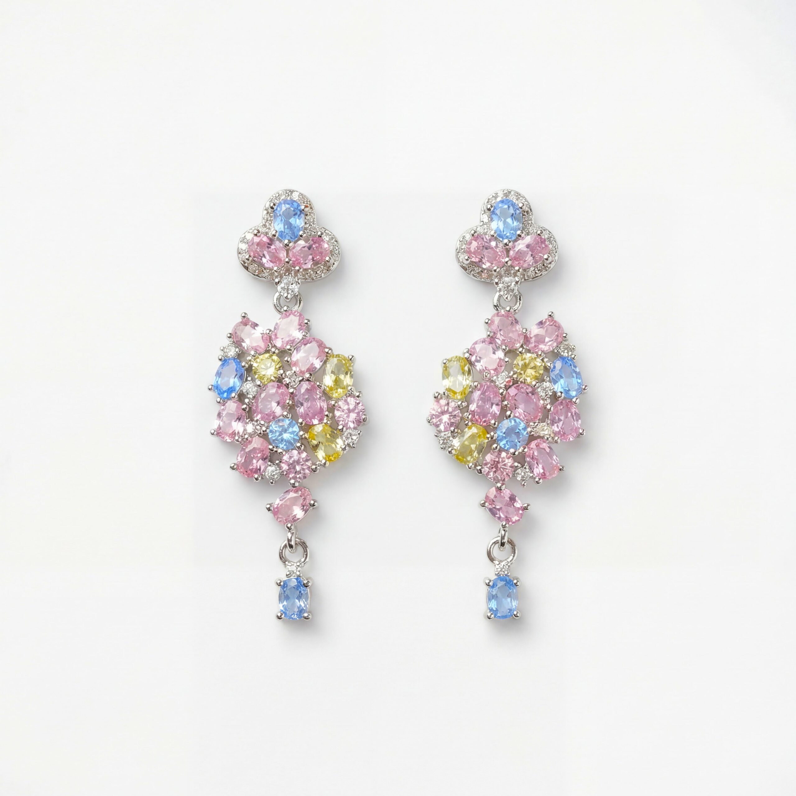 aurora garden luxe drops – platinum plated multicolor zircon statement earrings