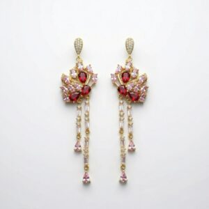 crimson royale cascade drops – 18k gold plated multicolor zircon statement earrings