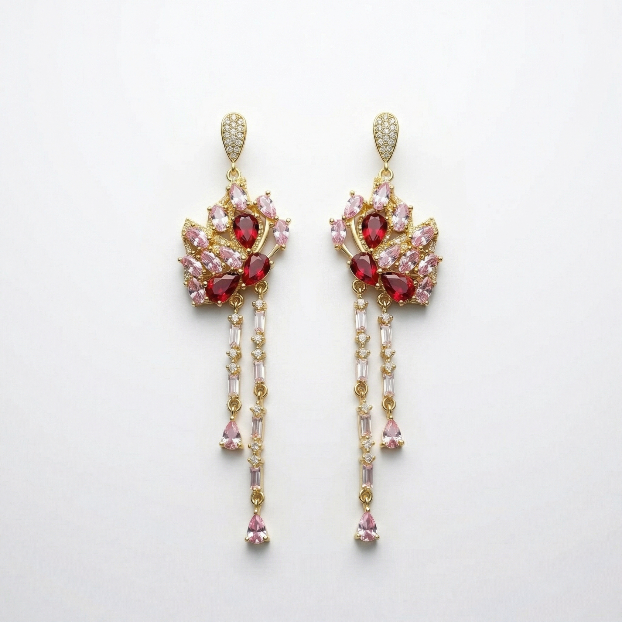 crimson royale cascade drops – 18k gold plated multicolor zircon statement earrings crimson royale cascade drops – 18k gold plated multicolor zircon statement earrings