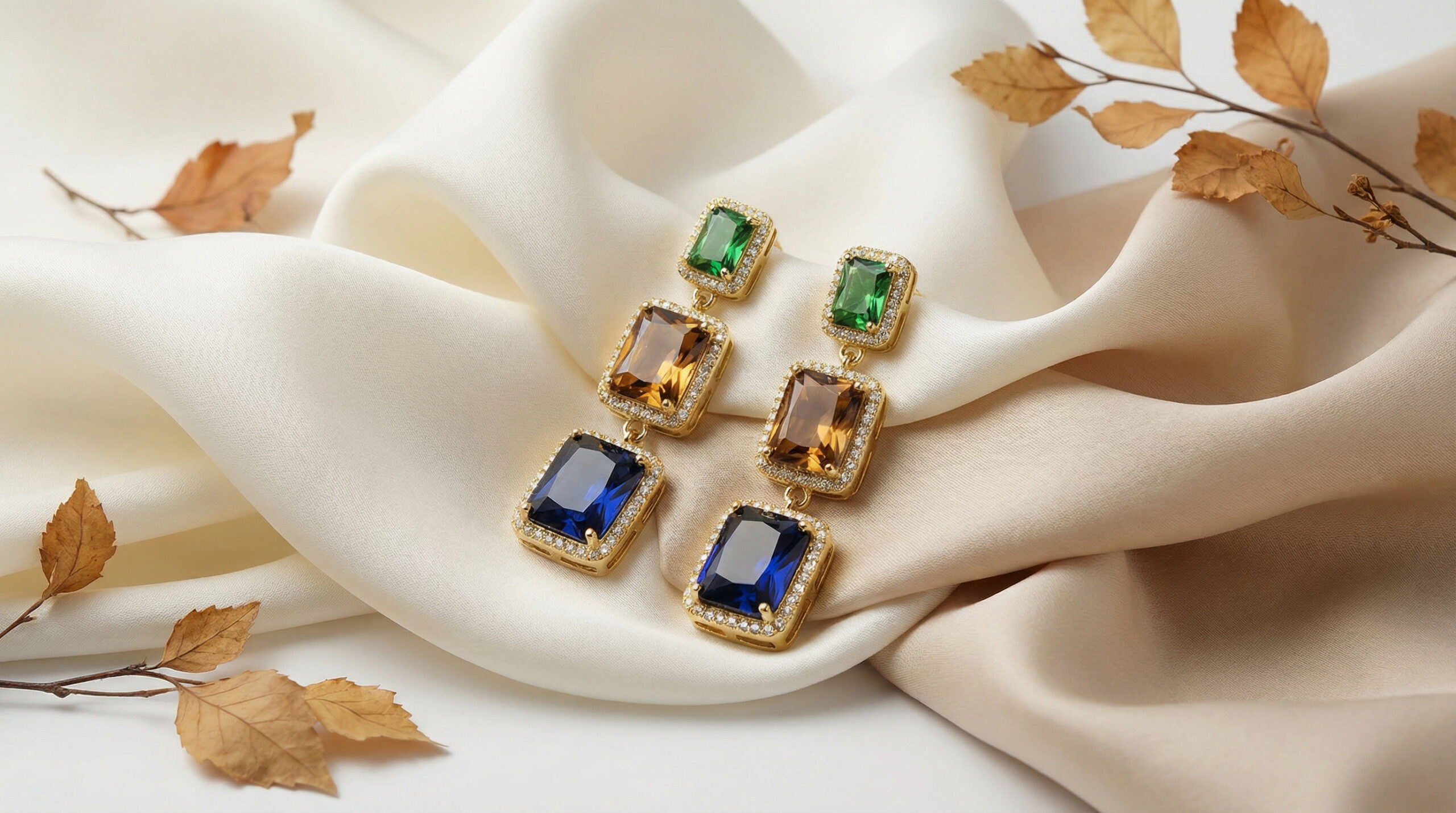 aurora bloom multicolor zircon drop earrings – 18k gold plated luxury sparkle